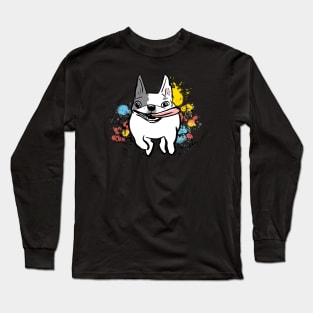 French Bulldog Running with Paint Splashes Frenchie Dog Long Sleeve T-Shirt